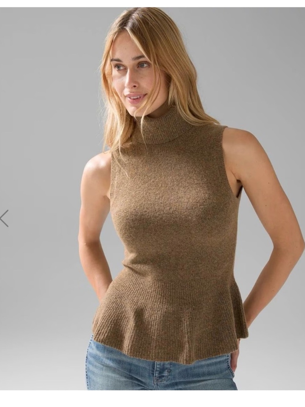 White House Black Market Sleeveless Turtleneck Peplum Sweater - Brown